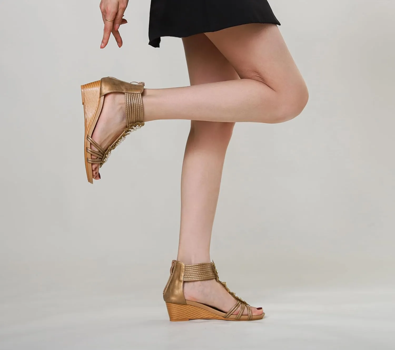 Wedge Sandals for Women Summer Open Toe Fashion Dress Shoes Flower Rhinestone Casual Ankle Strap Platform for Walking Beach Vacation Comfortable Dressy Sandals