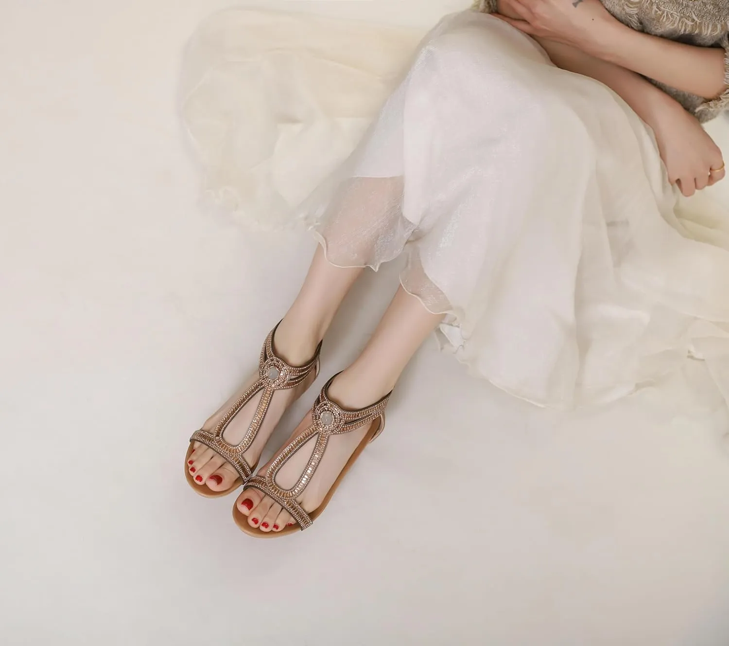 Wedge Sandals for Women Summer Open Toe Fashion Dress Shoes Sparkly Rhinestone Casual Ankle Strap Platform for Walking Beach Vacation Comfortable Dressy Sandals