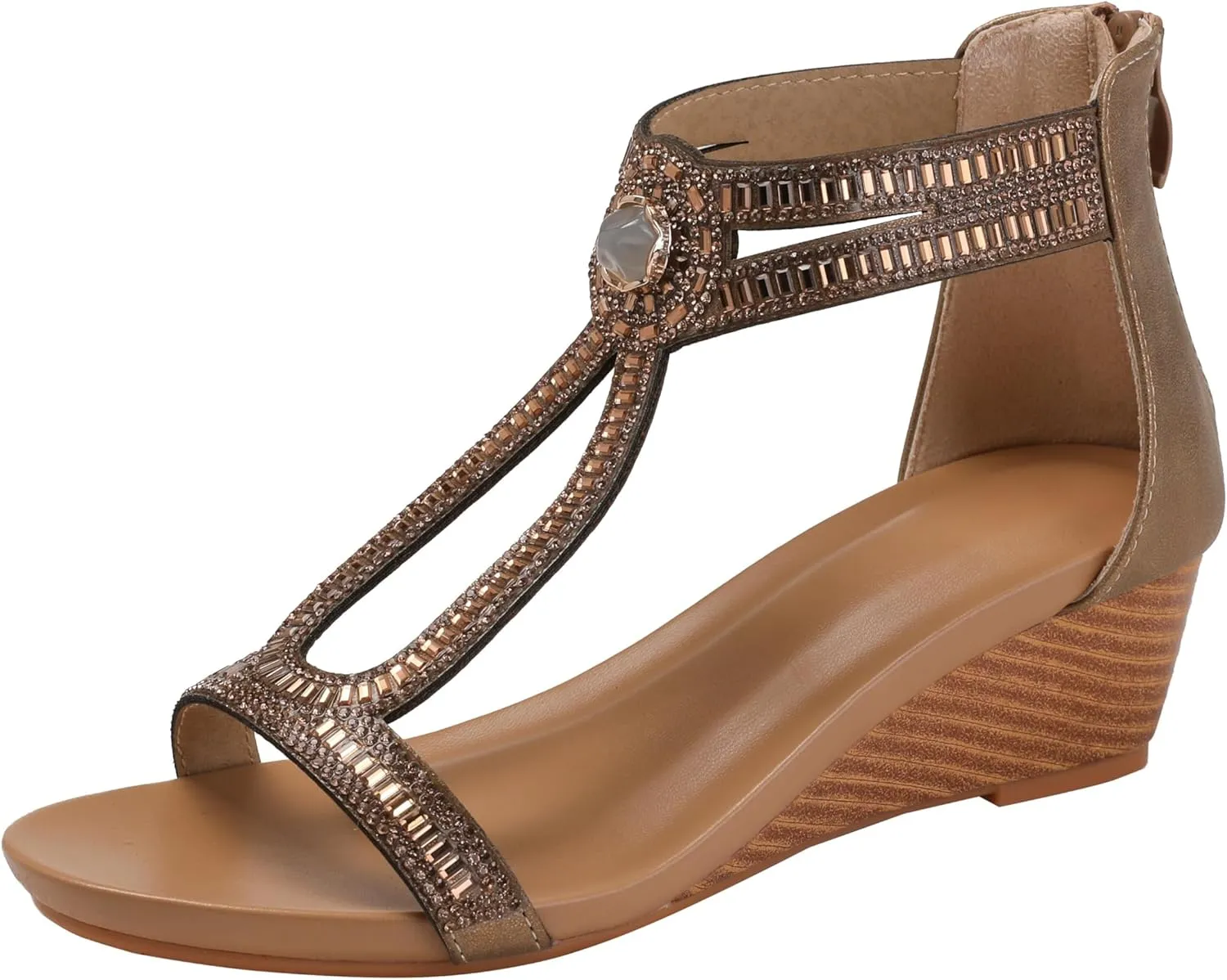 Wedge Sandals for Women Summer Open Toe Fashion Dress Shoes Sparkly Rhinestone Casual Ankle Strap Platform for Walking Beach Vacation Comfortable Dressy Sandals