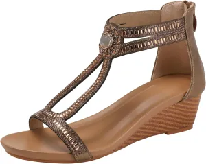 Wedge Sandals for Women Summer Open Toe Fashion Dress Shoes Sparkly Rhinestone Casual Ankle Strap Platform for Walking Beach Vacation Comfortable Dressy Sandals