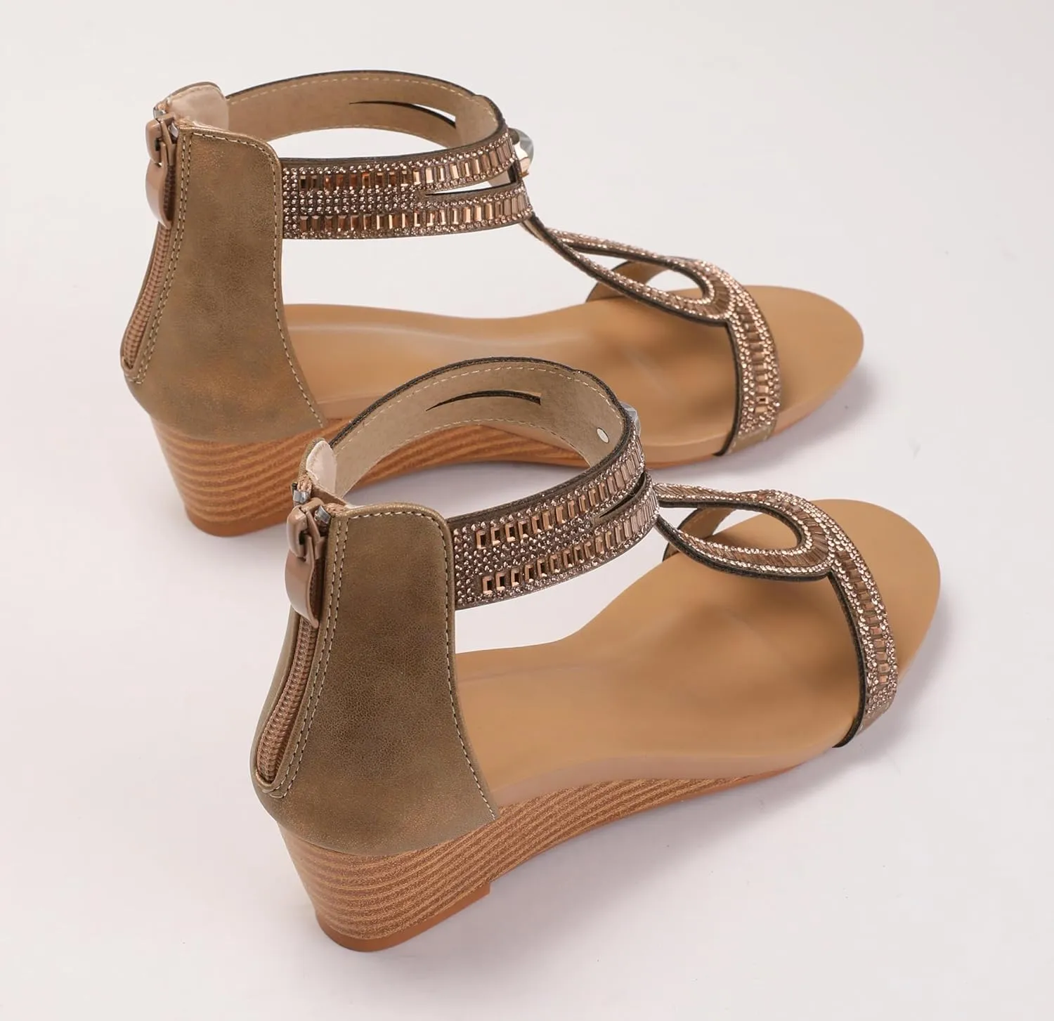 Wedge Sandals for Women Summer Open Toe Fashion Dress Shoes Sparkly Rhinestone Casual Ankle Strap Platform for Walking Beach Vacation Comfortable Dressy Sandals