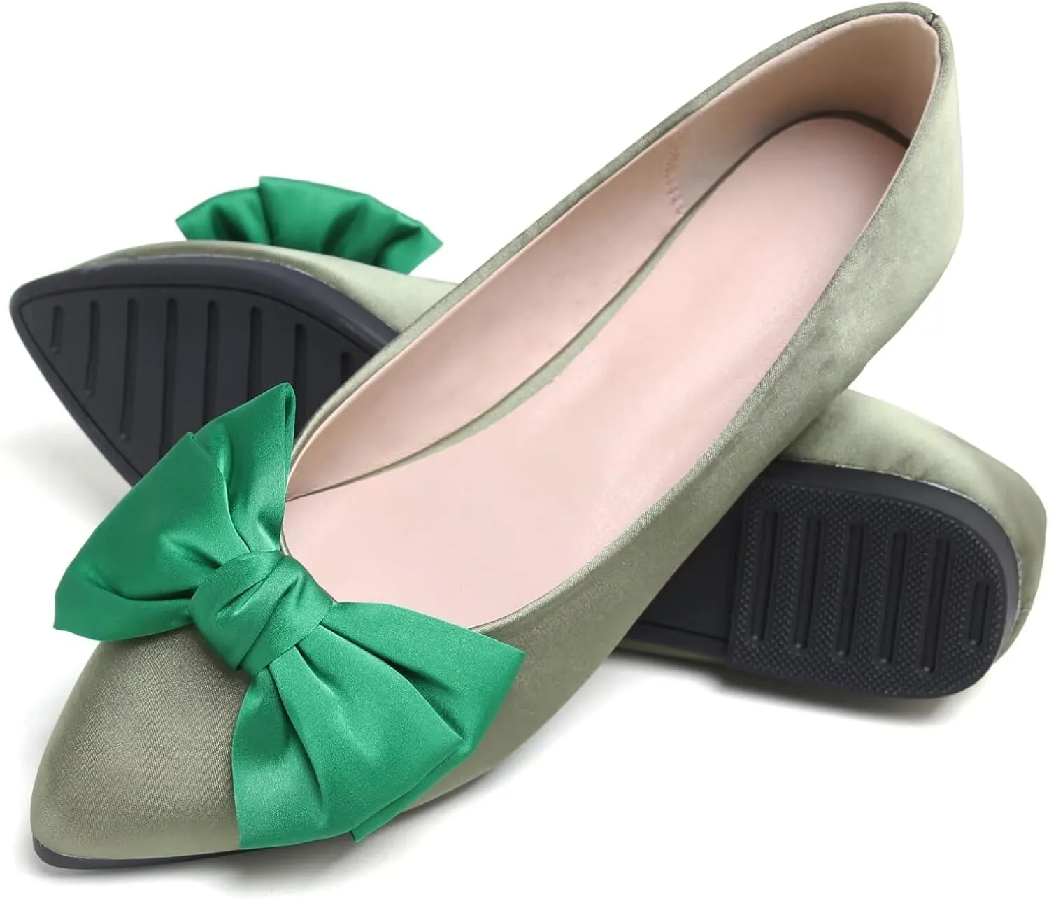 WENJIAZHIZHI Women's Flats Mesh Bow Suede Ballet Flats Wedding Dress Shoes for Women Flats Comfortable Pointed Toe Slip-on Loafers
