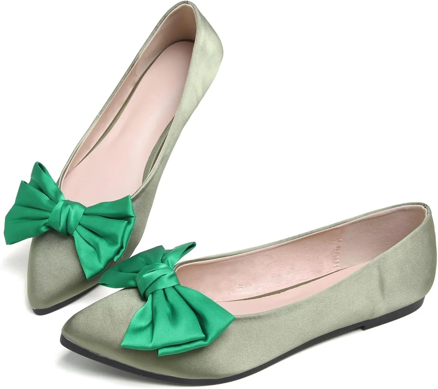 WENJIAZHIZHI Women's Flats Mesh Bow Suede Ballet Flats Wedding Dress Shoes for Women Flats Comfortable Pointed Toe Slip-on Loafers