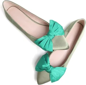 WENJIAZHIZHI Women's Flats Mesh Bow Suede Ballet Flats Wedding Dress Shoes for Women Flats Comfortable Pointed Toe Slip-on Loafers