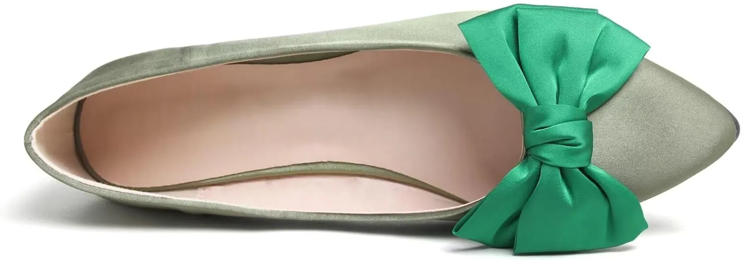 WENJIAZHIZHI Women's Flats Mesh Bow Suede Ballet Flats Wedding Dress Shoes for Women Flats Comfortable Pointed Toe Slip-on Loafers