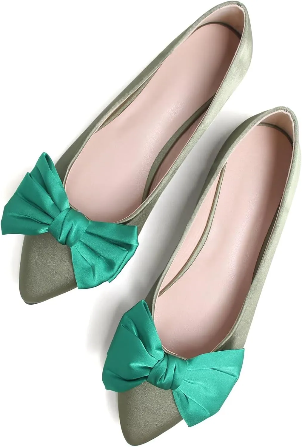 WENJIAZHIZHI Women's Flats Mesh Bow Suede Ballet Flats Wedding Dress Shoes for Women Flats Comfortable Pointed Toe Slip-on Loafers