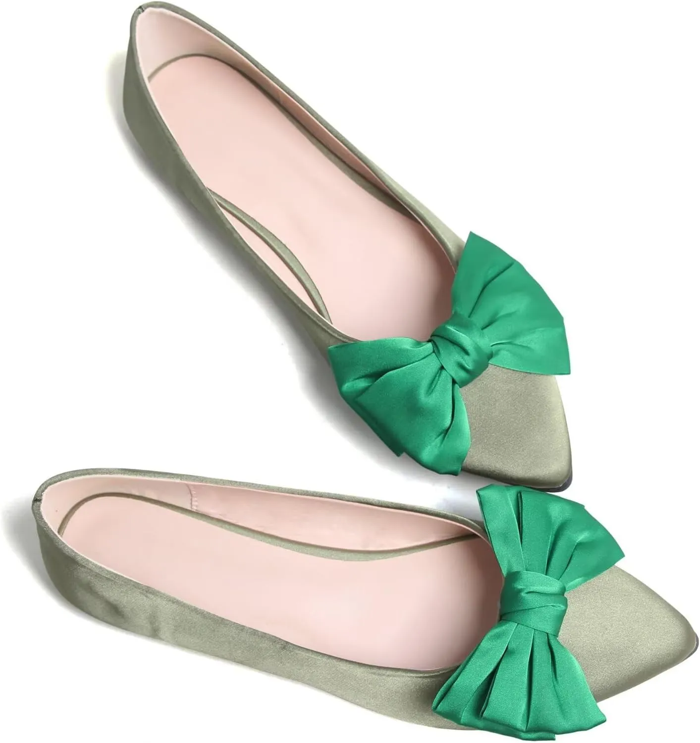 WENJIAZHIZHI Women's Flats Mesh Bow Suede Ballet Flats Wedding Dress Shoes for Women Flats Comfortable Pointed Toe Slip-on Loafers