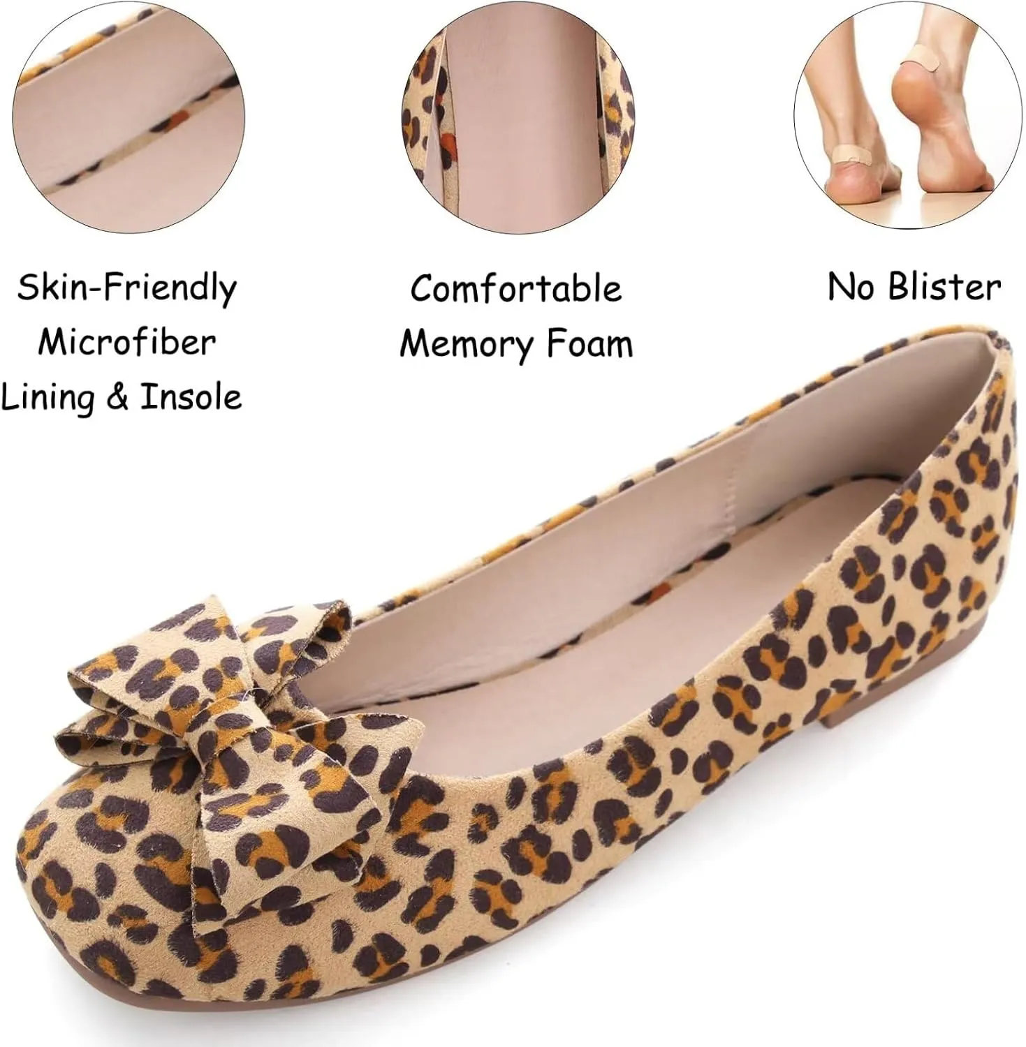 WENJIAZHIZHI Women's Square Toe Bowknot Ballet Flats Comfortable Slip-On Casual Loafers Walking Flat Dress Shoes