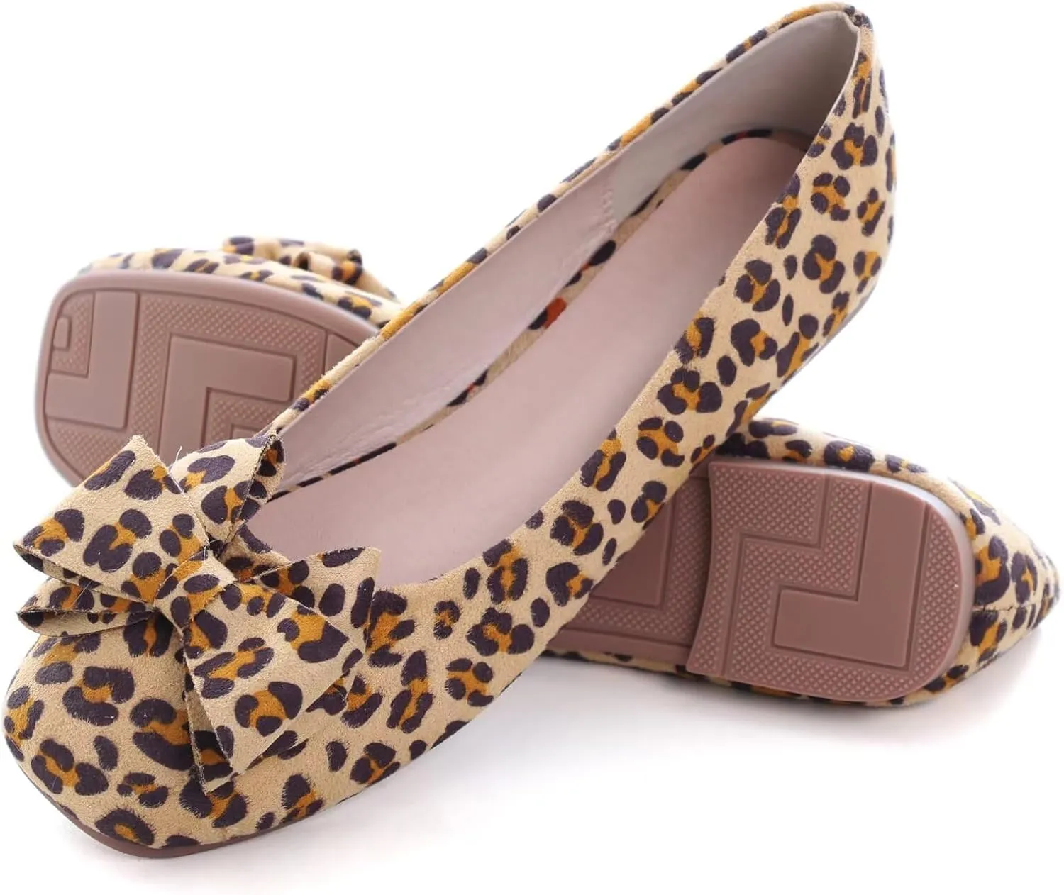 WENJIAZHIZHI Women's Square Toe Bowknot Ballet Flats Comfortable Slip-On Casual Loafers Walking Flat Dress Shoes