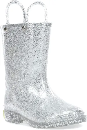 Western Chief Girl's Glitter Waterproof Rain Boot with Easy Pull on Handles, Perfect Lightweight Rain Boots for Kids