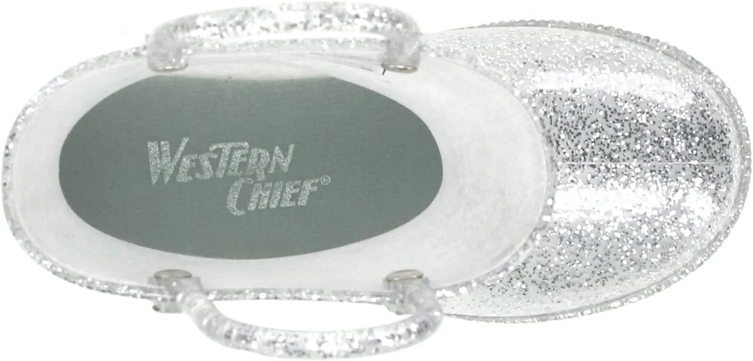 Western Chief Girl's Glitter Waterproof Rain Boot with Easy Pull on Handles, Perfect Lightweight Rain Boots for Kids