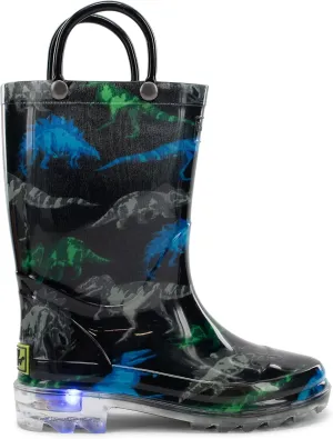 Western Chief Kids Waterproof Light Up Rain Boots With Handles for Easy On and Off for Boys and Girls
