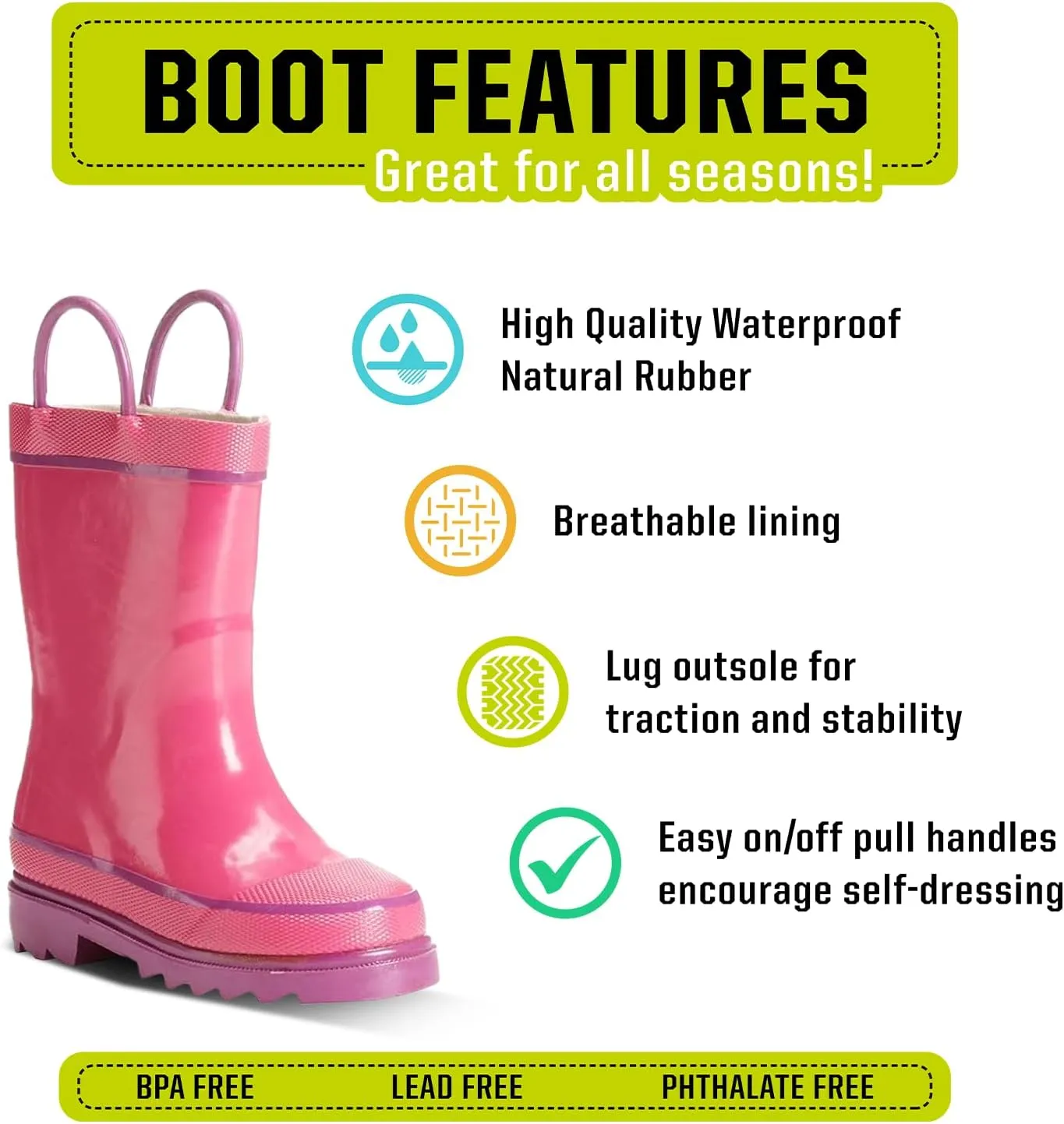 Western Chief Rain Boots with Pull on Handles for Toddlers and Kids - Premium Waterproof Boots for Boys and Girls