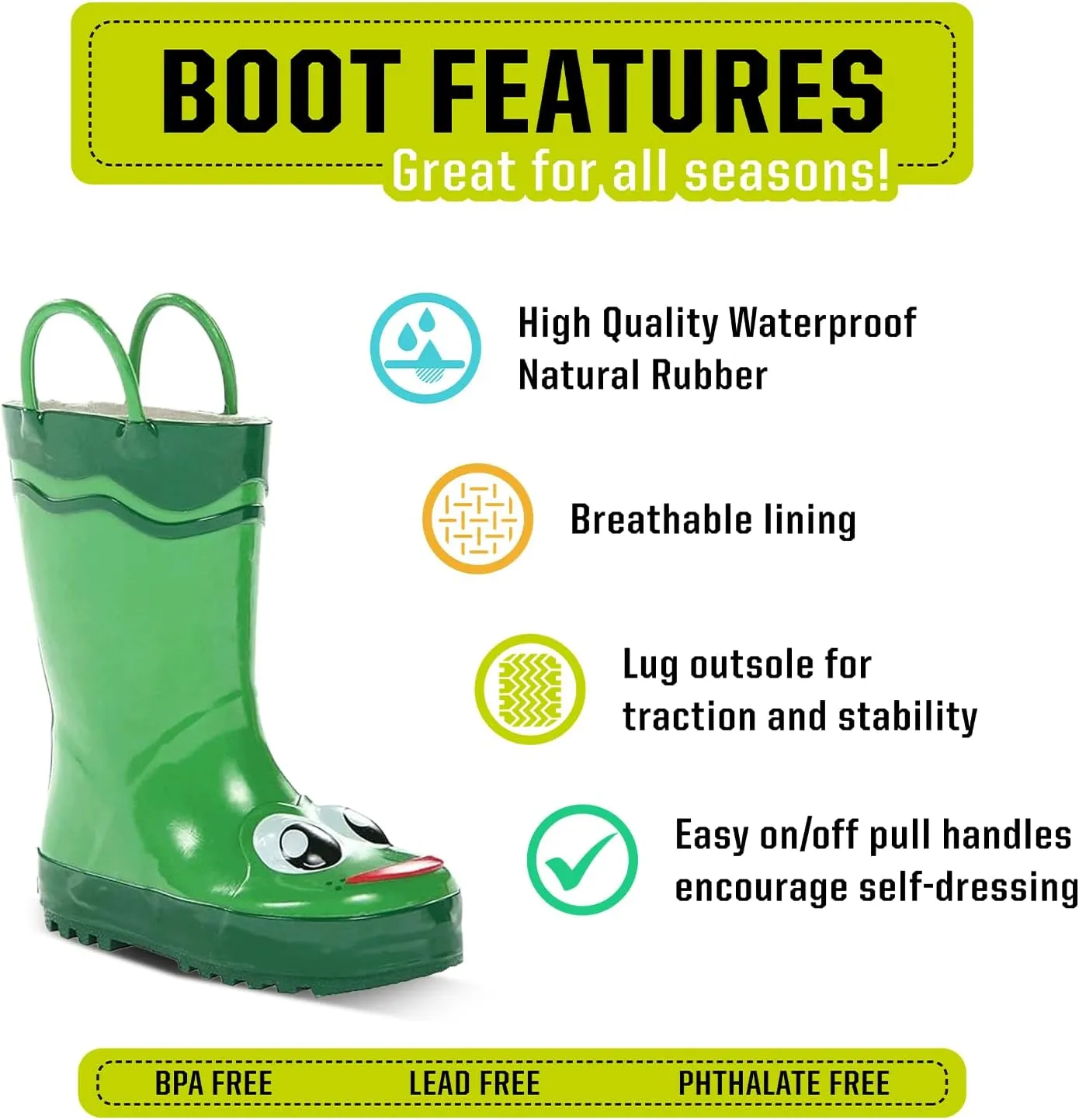 Western Chief Rain Boots with Pull on Handles for Toddlers and Kids - Premium Waterproof Boots for Boys and Girls