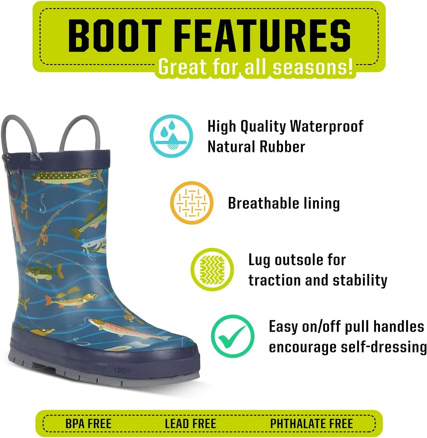 Western Chief Rain Boots with Pull on Handles for Toddlers and Kids - Premium Waterproof Boots for Boys and Girls
