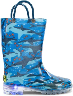 Western Chief Shark Chase Lighted Rain Boot, Blue, 7