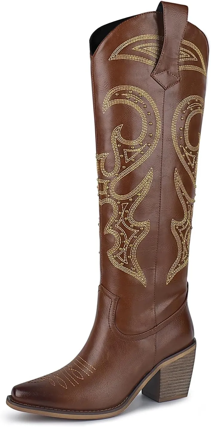 wetkiss Cowboy Boots for Women Knee High, Cowgirl Boots Women Rhinestone Comfort Fashion Tall Sparkling Western Boots Boots for Women