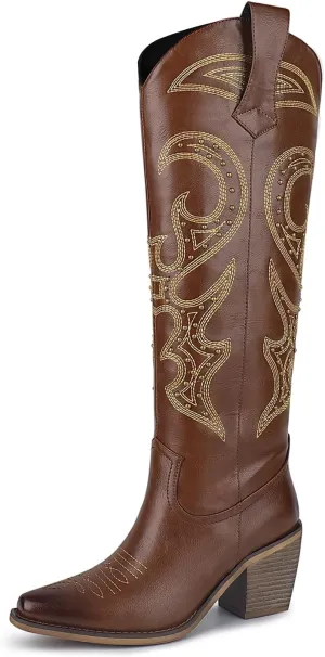 wetkiss Cowboy Boots for Women Knee High, Cowgirl Boots Women Rhinestone Comfort Fashion Tall Sparkling Western Boots Boots for Women