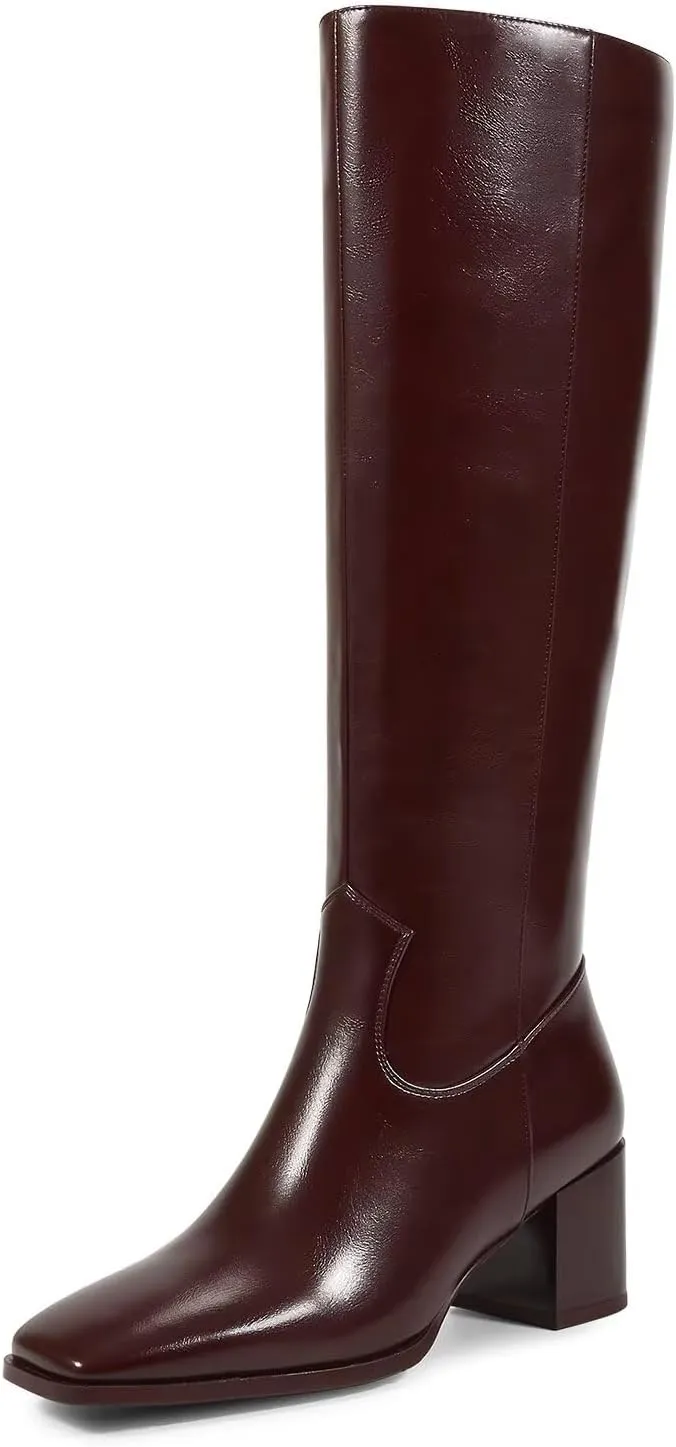 wetkiss Knee High Boots for Women GoGo Boots with Chunky Heel, Square Toe and Side Zipper Design Fashion Dress Boots