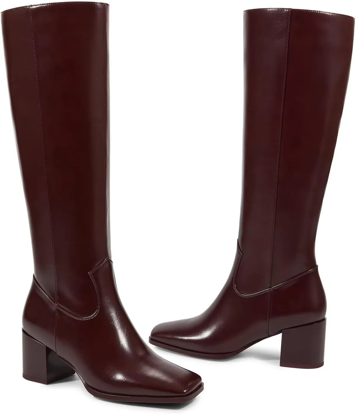 wetkiss Knee High Boots for Women GoGo Boots with Chunky Heel, Square Toe and Side Zipper Design Fashion Dress Boots