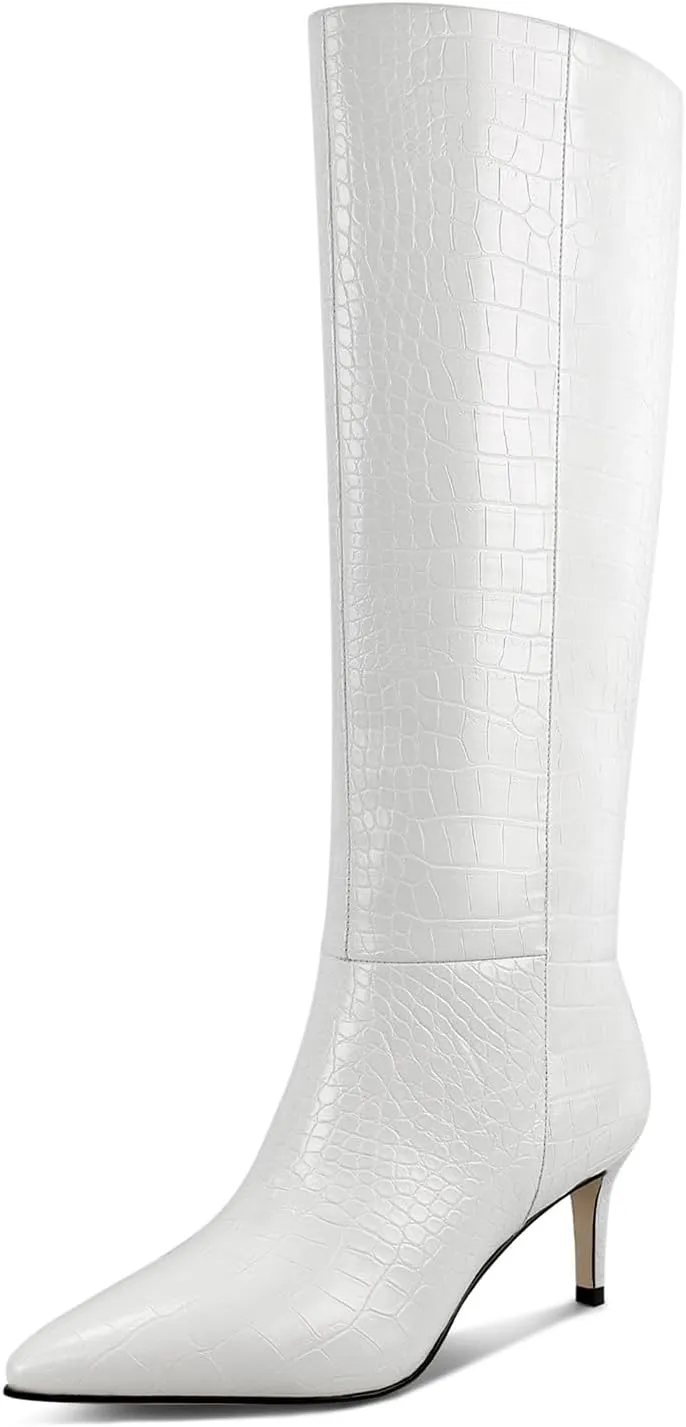 wetkiss Knee High Boots for Women, with Kitten Heel and Pointed Toe Design, Classic and Sexy