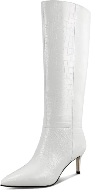 wetkiss Knee High Boots for Women, with Kitten Heel and Pointed Toe Design, Classic and Sexy
