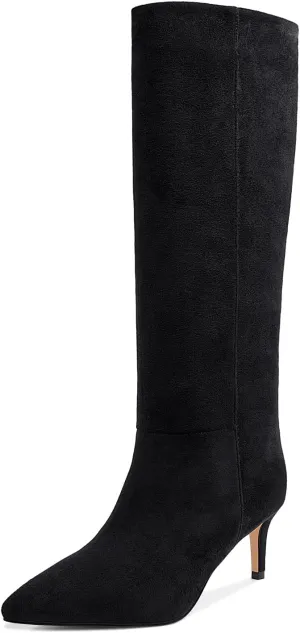 wetkiss Knee High Boots for Women, with Kitten Heel and Pointed Toe Design, Classic and Sexy