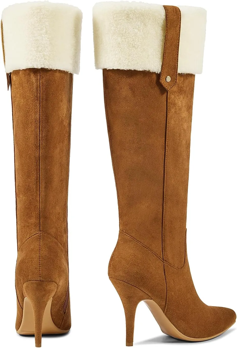 wetkiss Knee High Boots Women Pointed Toe Tall Boots Stiletto High Heels Faux Suede Fully Fur Lined Warm Winter Comfort Snow Long Boot with Side Zipper