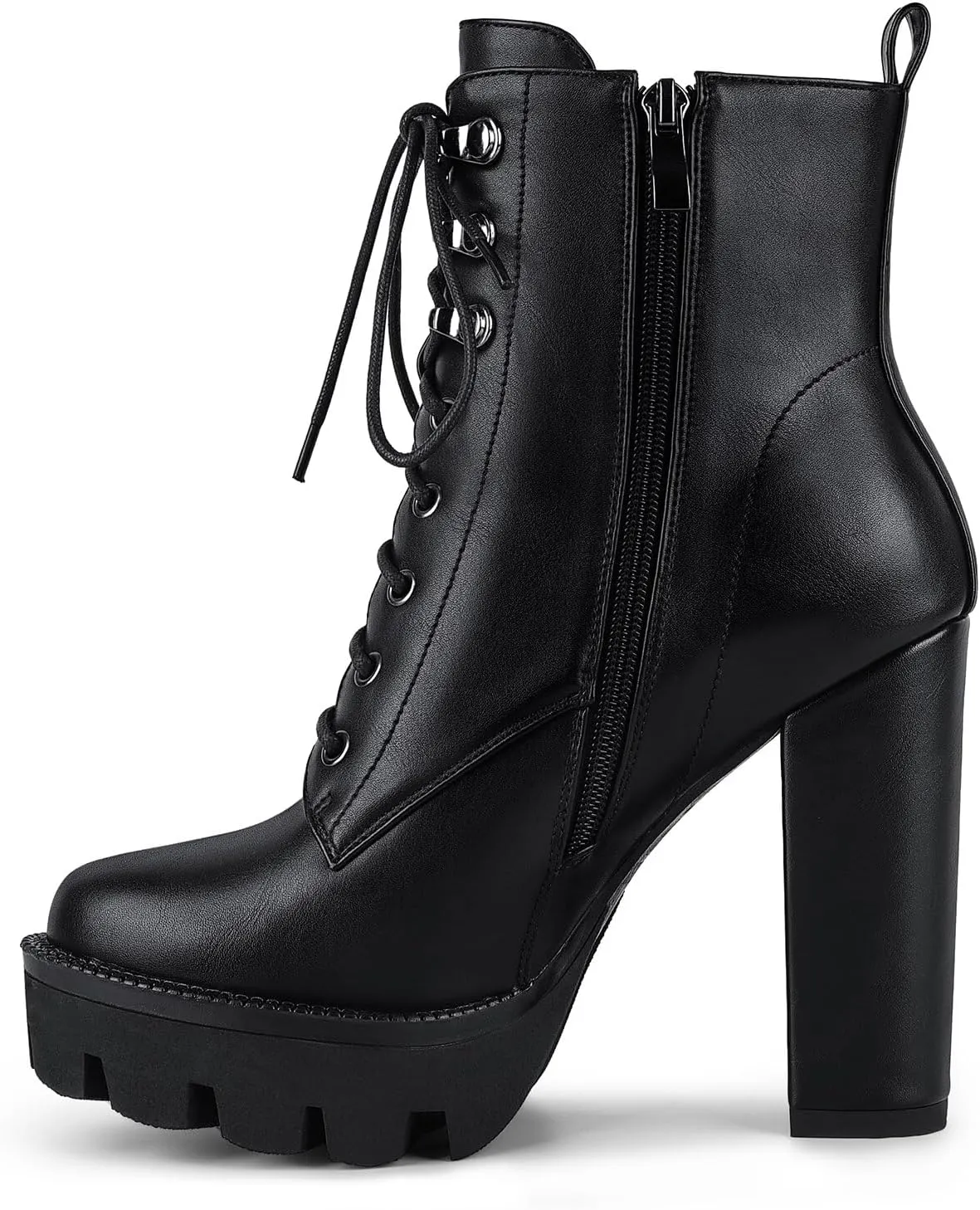 wetkiss Platform Boots for Women, Heeled Combat Boots Chunky Heel Booties Round Toe Lace Up High Heel Ankle Boots