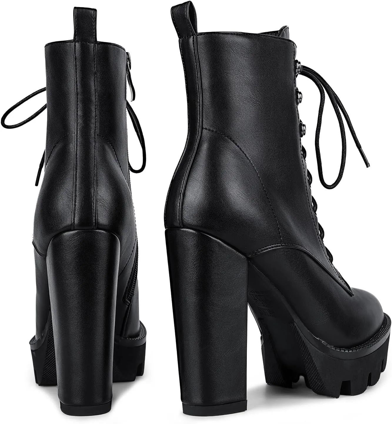 wetkiss Platform Boots for Women, Heeled Combat Boots Chunky Heel Booties Round Toe Lace Up High Heel Ankle Boots