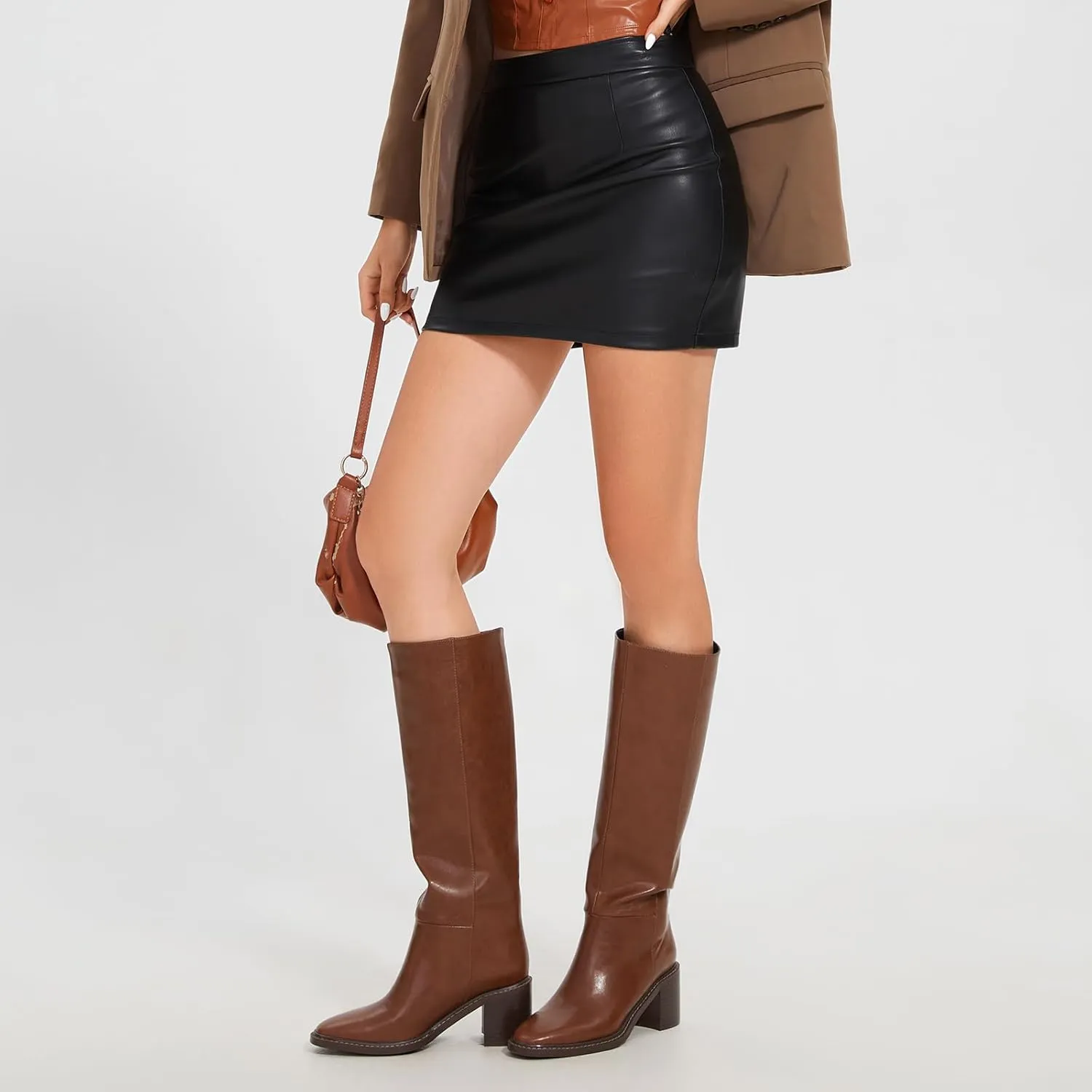 wetkiss Womens Knee High Boots Tall Riding Boots with Block Chunky Heel Almond Round Toe and Low Platform Pull on Winter Fall Fashion Long Boots