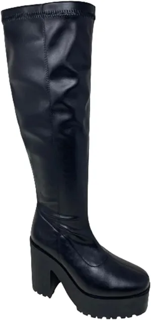 Wild Diva Women Knee High Chunky Block Heel Platform Square Toe Fashion Boots