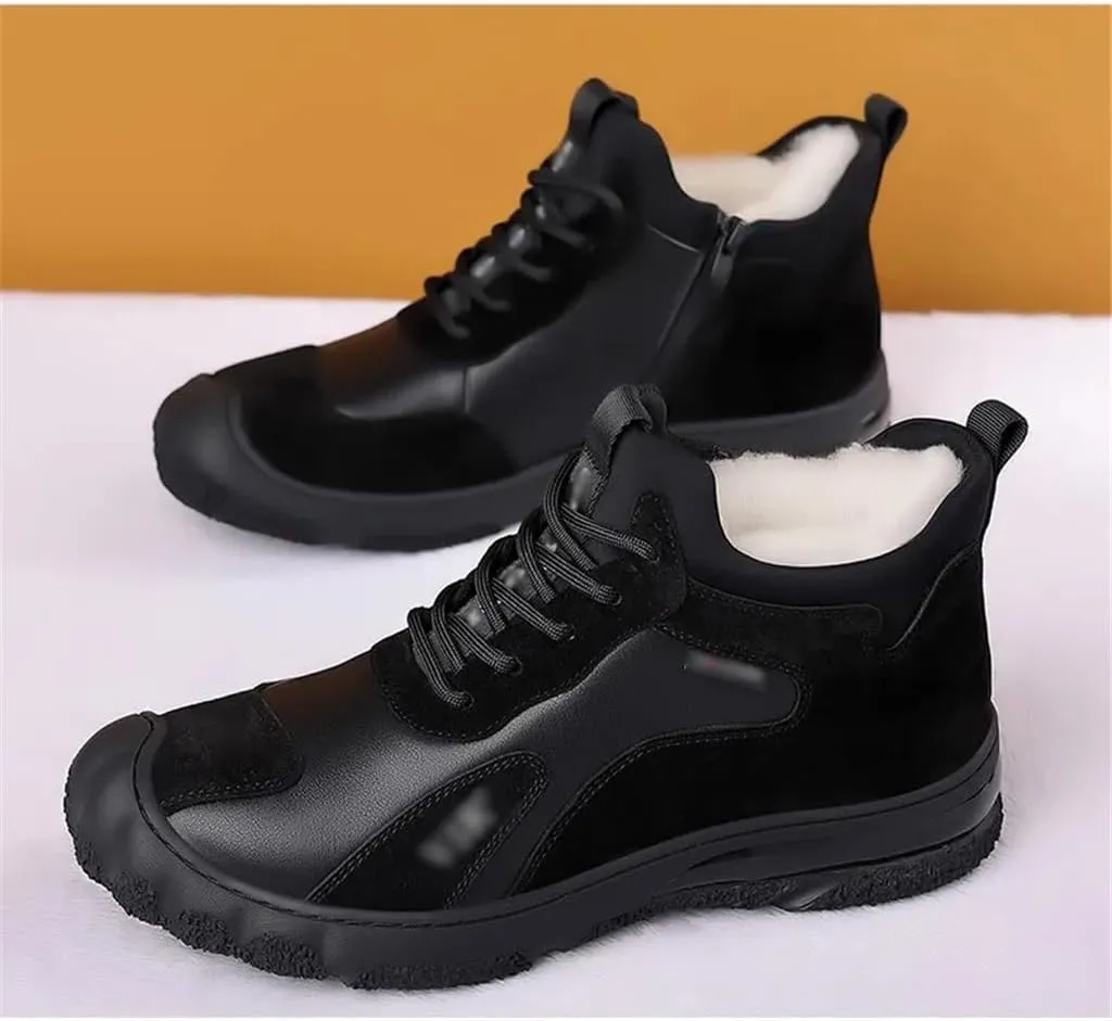Winter Warm Leather Shoes Men's Cotton Shoes High Top Plus Fleece Sneakers Casual Woolen Leather Boots Men(42 Code)