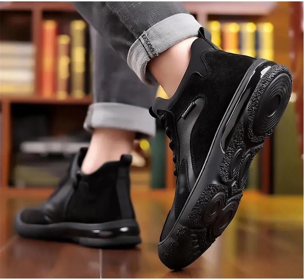 Winter Warm Leather Shoes Men's Cotton Shoes High Top Plus Fleece Sneakers Casual Woolen Leather Boots Men(42 Code)