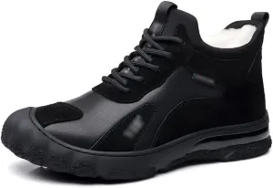 Winter Warm Leather Shoes Men's Cotton Shoes High Top Plus Fleece Sneakers Casual Woolen Leather Boots Men(42 Code)
