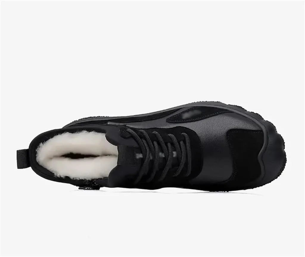 Winter Warm Leather Shoes Men's Cotton Shoes High Top Plus Fleece Sneakers Casual Woolen Leather Boots Men(42 Code)