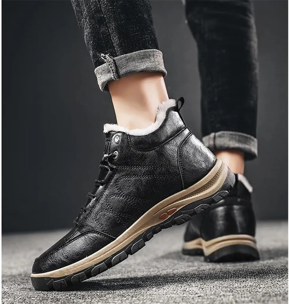 Winter Warm Sneakers Men High Top Plush Waterproof Snow Boots Male Ankle Shoes Comfortable(40 Code)