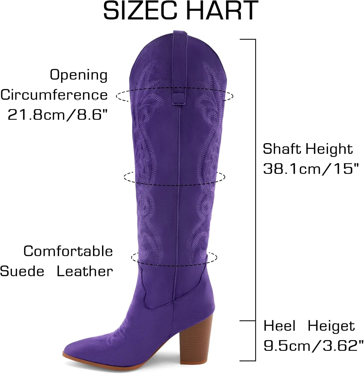 WIRALOMI Women Western Knee High Boots Embroidered Chunky Block Heel Cowboy Boots Pointed Toe Pull on Cowgirl Boots