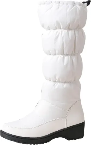 wodceeke Women's Fold Down Knee High Boots Fur Lined Platform Winter Snow Boots Outdoor Waterproof Boots