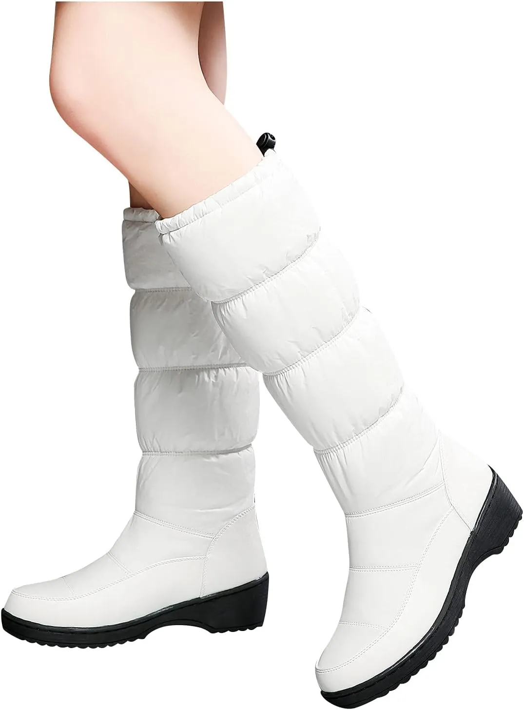 wodceeke Women's Fold Down Knee High Boots Fur Lined Platform Winter Snow Boots Outdoor Waterproof Boots