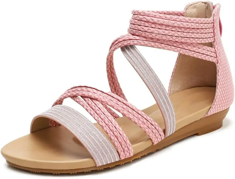 WOJWSKI Women's Flat Sandal Flip Flops Open Toe Strap Zipper Back Flatform Wedge Sandals Beach Summer Shoes