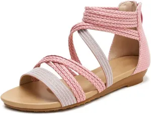 WOJWSKI Women's Flat Sandal Flip Flops Open Toe Strap Zipper Back Flatform Wedge Sandals Beach Summer Shoes