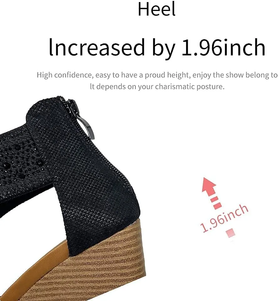 WOJWSKI Women's Slide Wedge Sandal Open Toe High Heel Zipper Back Platform