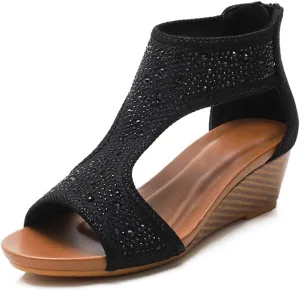 WOJWSKI Women's Slide Wedge Sandal Open Toe High Heel Zipper Back Platform