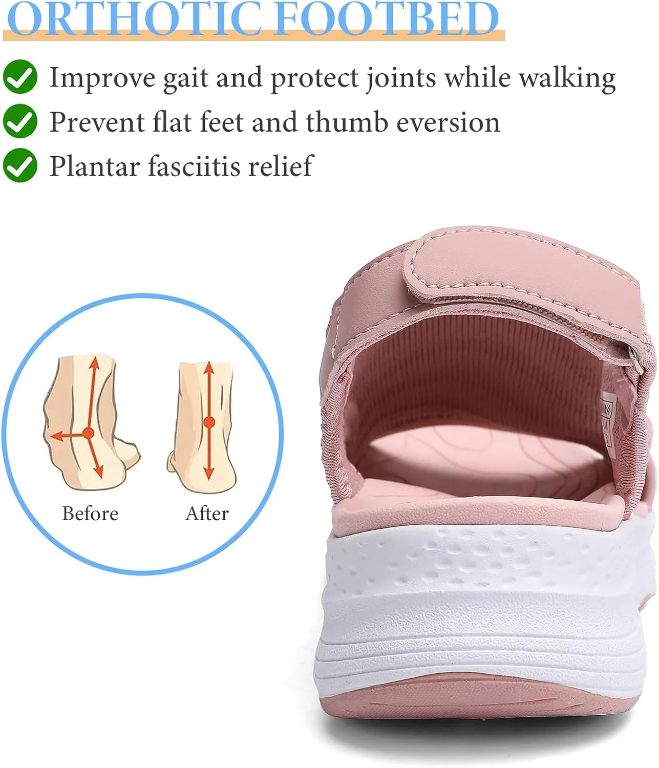 Women Arch Support Orthotic Walking Sandals Open Toe Adjustable Ankle Strap