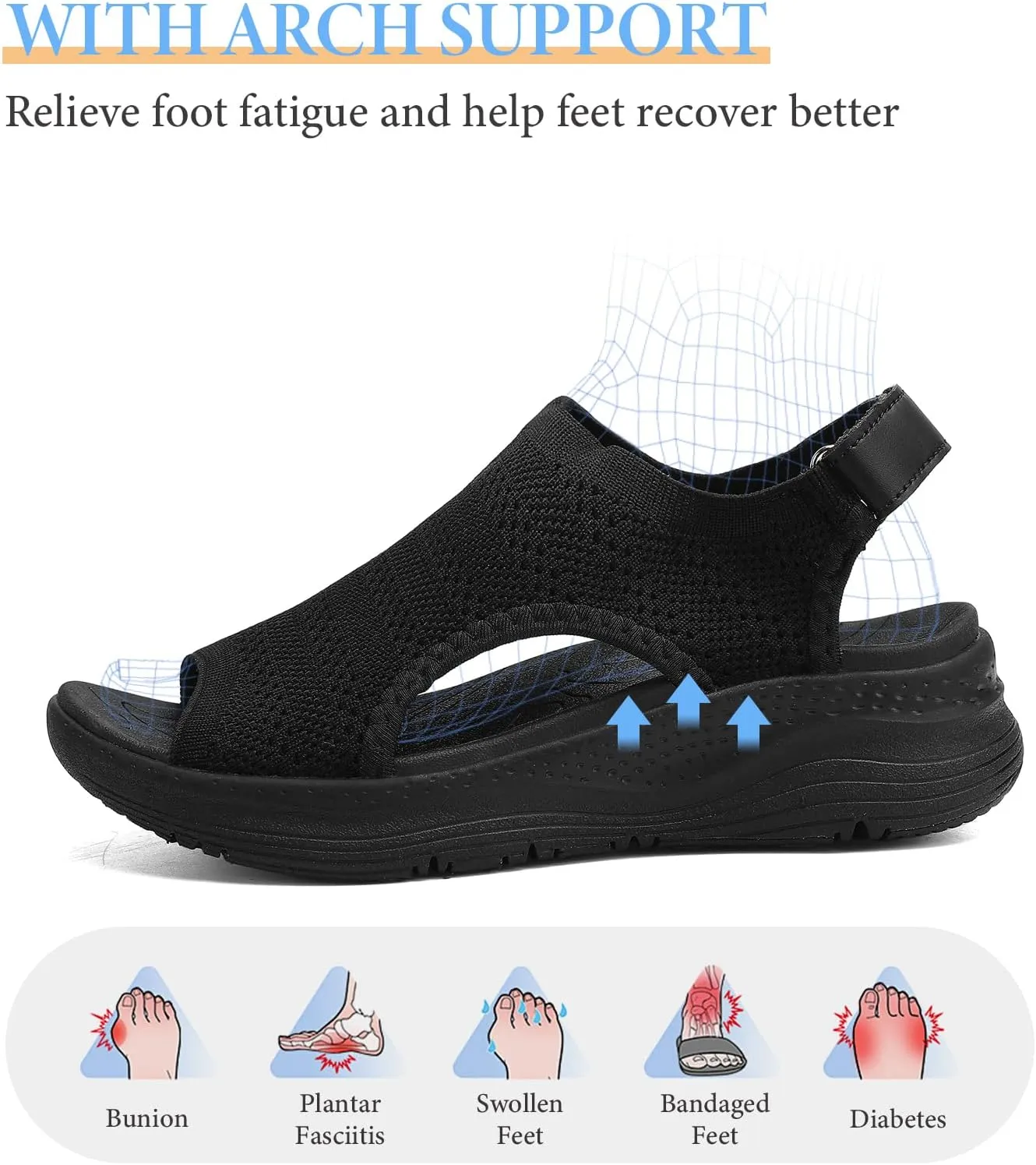 Women Arch Support Orthotic Walking Sandals Open Toe Adjustable Ankle Strap