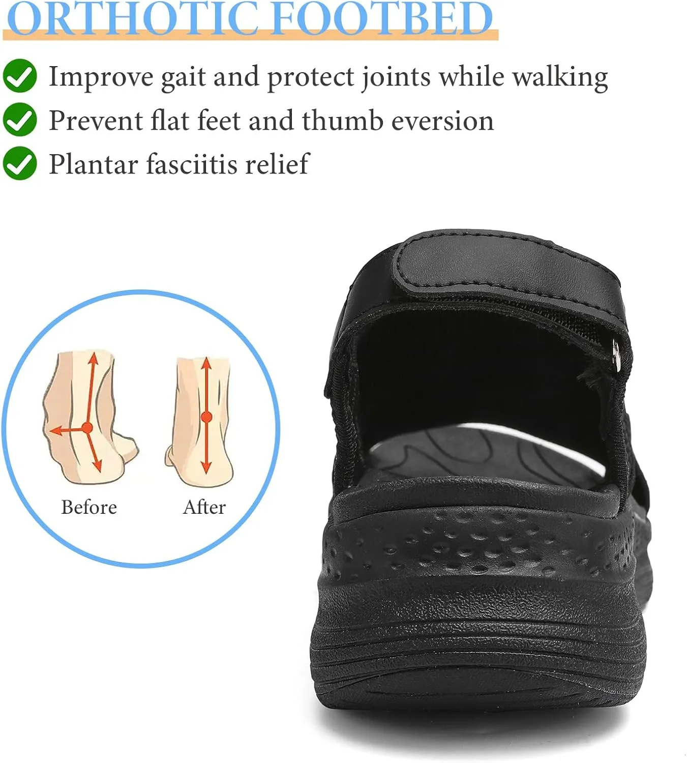 Women Arch Support Orthotic Walking Sandals Open Toe Adjustable Ankle Strap