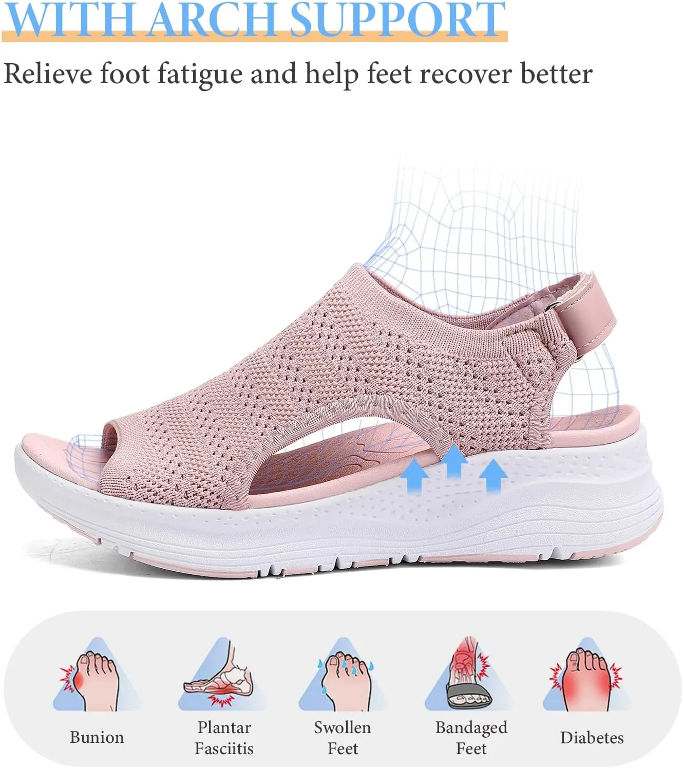 Women Arch Support Orthotic Walking Sandals Open Toe Adjustable Ankle Strap