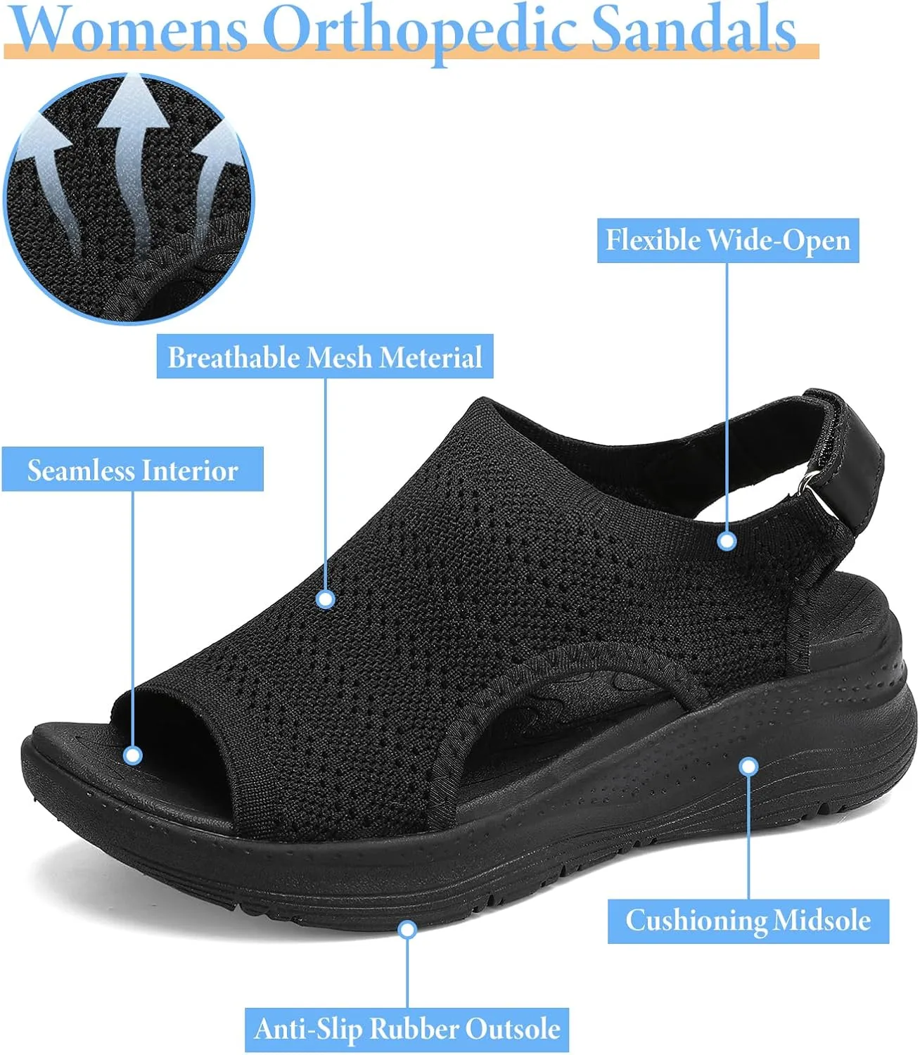 Women Arch Support Orthotic Walking Sandals Open Toe Adjustable Ankle Strap