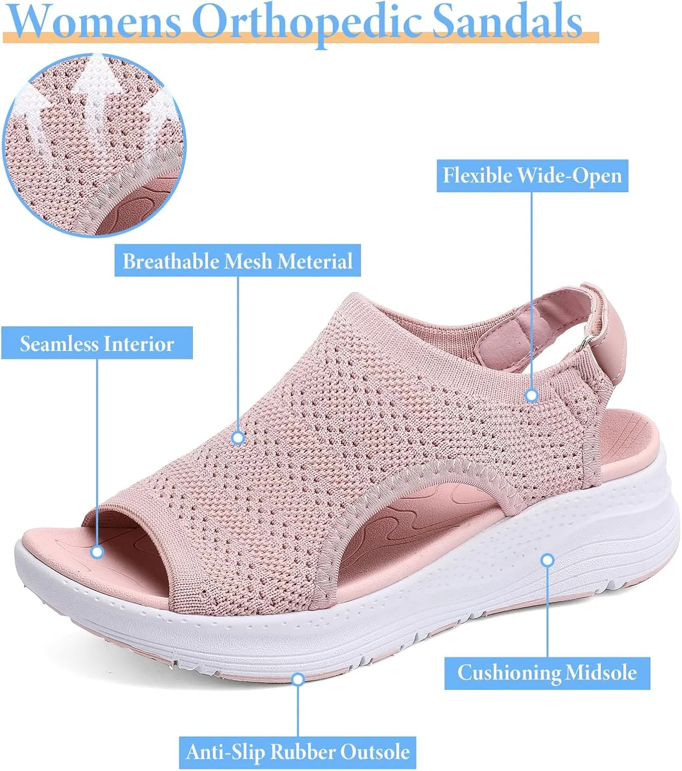 Women Arch Support Orthotic Walking Sandals Open Toe Adjustable Ankle Strap